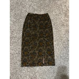 Vintage J McLaughlin Floral Suede Maxi Skirt Side Slit L